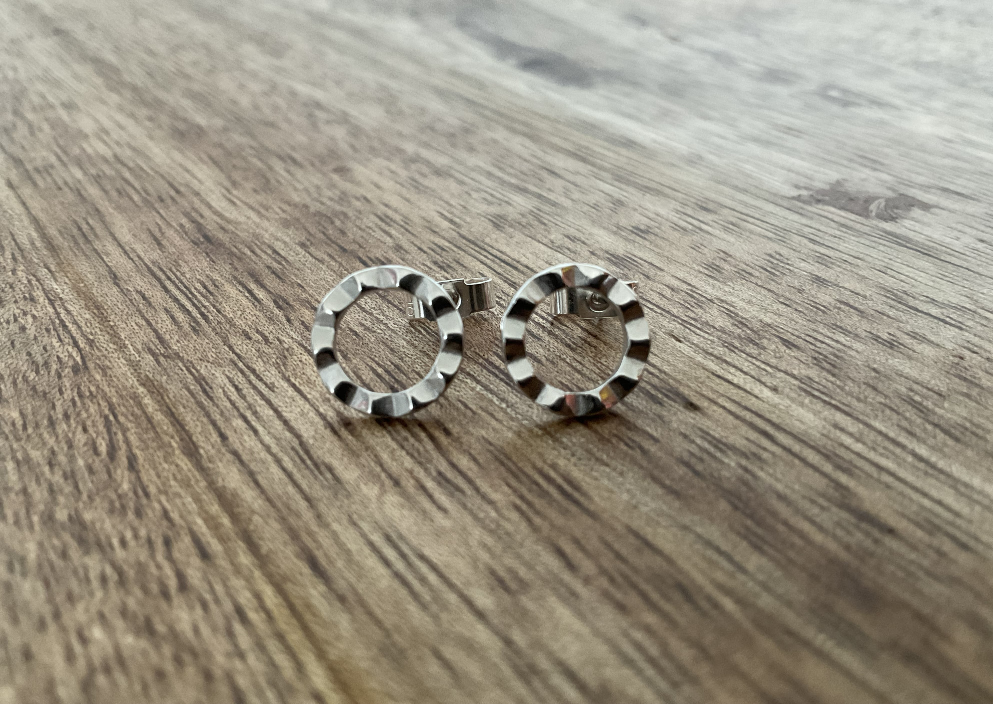 Hammered Circle Silver Stud Earrings